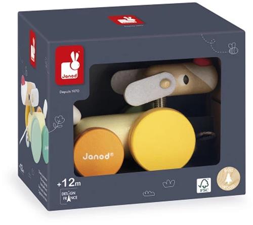 Janod - Zigolos - Trekfiguur Hond - Houten speelgoed - Trekspeelgoed - Vanaf 1 jaar