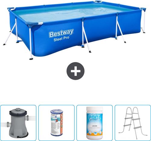 Bestway Rechthoekig Steel Pro Zwembad - 300 x 201 x 66 cm - Blauw - Inclusief Pomp Filter - Chloor - Ladder