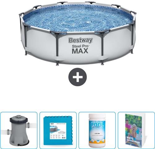 Bestway Rond Steel Pro MAX Zwembad - 305 x 76 cm - Grijs - Inclusief Pomp Vloertegels - Chloor - Zwembadgids