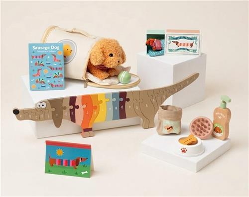 Honden cadeaupakket voor kinderen: Hondenverzorgingsset + Smallfoot puzzel + REX London Mini Teckel in doosje, tijdelijke tattoos en schriftje