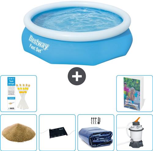 Bestway Rond Opblaasbaar Fast Set Zwembad - 305 x 76 cm - Blauw - Inclusief Filterzand - Solar Mat - Solarzeil - Zwembadfilterpomp - 7-delig