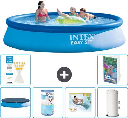 Intex Rond Opblaasbaar Easy Set Zwembad - 396 x 84 cm - Blauw - Inclusief Afdekzeil - Filter - Loungebed - Zwembadfilterpomp - 7-delig