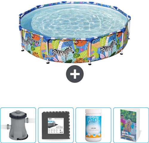 Bestway Rond Steel Pro Zwembad - 305 x 66 cm - Jungleprint - Inclusief Pomp - Vloertegels - Chloor - Zwembadgids