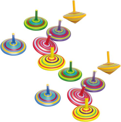 Houten speelgoed tollen - gekleurd mix - 12x stuks - diameter 6 cm - kinderen - cadeau