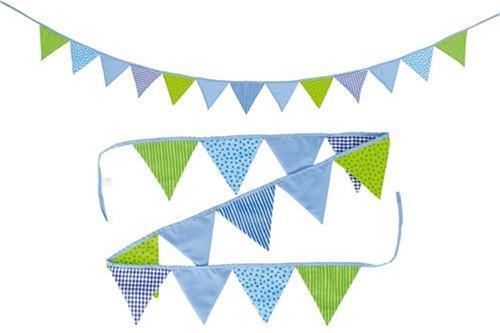 GOKI Vlaggenslinger - Blauw En Groen - L220Cm - Katoen - Versiering