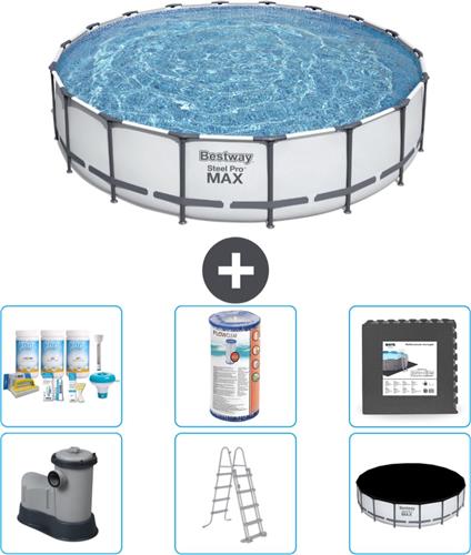 Bestway Rond Steel Pro MAX Zwembad - 549 x 122 cm - Grijs - Inclusief Pomp - Ladder - Afdekzeil Onderhoudspakket - Filter - Vloertegels