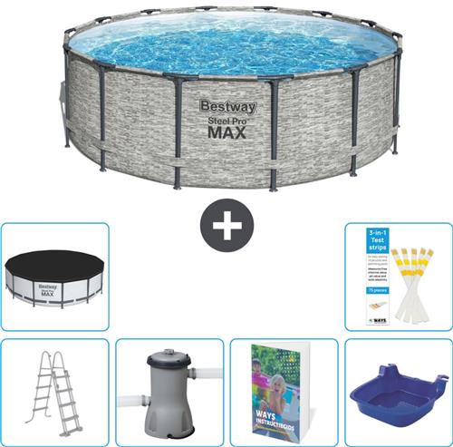 Bestway Rond Steel Pro MAX Zwembad - Steenprint - 427 x 122 cm - Inclusief Pomp - Ladder - Afdekzeil Voetenbad - 7-delig