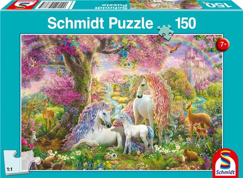 Schmidt - Legpuzzel - Eenhoornfamilie in het bloemenbos - 150 stukjes - Kinderen - vanaf 7 jaar