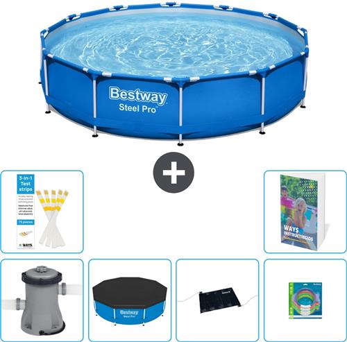 Bestway Rond Steel Pro Zwembad - 305 x 76 cm - Blauw - Inclusief Pomp Afdekzeil - Solar Mat - Speelgoed - 7-delig