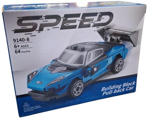 UltiluxeÂ® Bouwset Auto - 64 stuks - Bouwpakket voor Kinderen - Speelgoedauto - Constructie speelgoed set - Pull back auto - Raceauto - Blauw