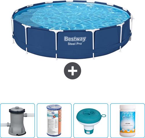 Bestway Rond Steel Pro Zwembad - 396 x 84 cm - Blauw - Inclusief Pomp Filter - Chloordrijver - Chloor