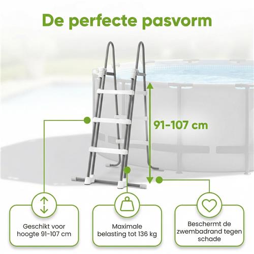 Intex Rond Prism Frame Zwembad - 427 x 107 cm - Grijs - Inclusief Pomp - Ladder - Grondzeil - Afdekzeil Verlichting - 8-delig