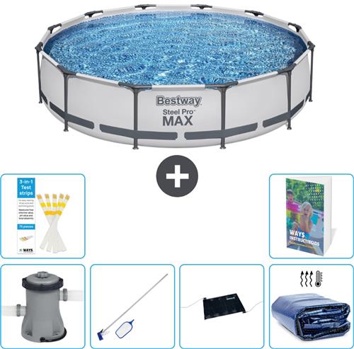 Bestway Rond Steel Pro MAX Zwembad - 366 x 76 cm - Grijs - Inclusief Pomp Schoonmaakset - Solar Mat - Solarzeil - 7-delig