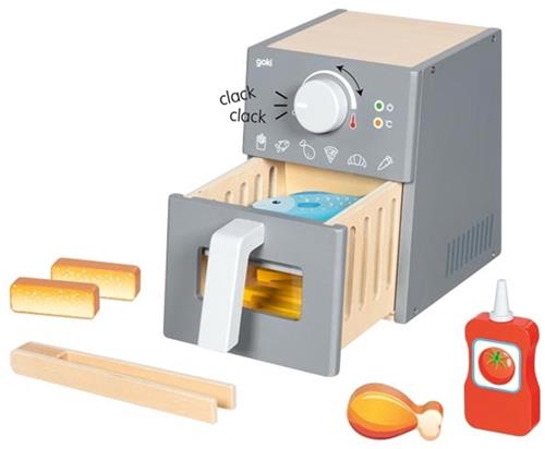Goki airfryer speelgoedset met accessoires van hout - 16-delig.