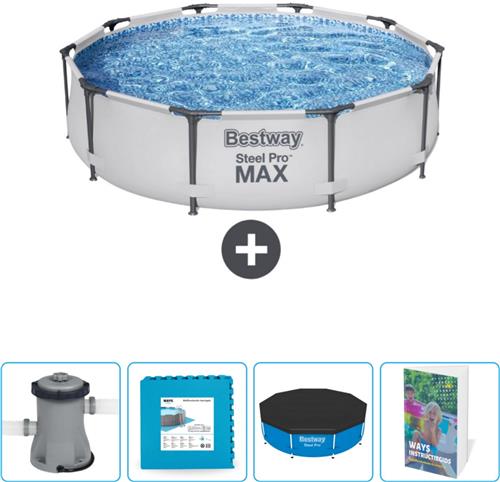 Bestway Rond Steel Pro MAX Zwembad - 305 x 76 cm - Grijs - Inclusief Pomp - Vloertegels - Afdekzeil - Zwembadgids