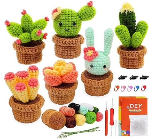 UltiluxeÂ® Haakpakket Cactus/bloemen - 6 stuks - Complete DIY set - Crochet kit - Knutselset voor Kinderen of Volwassenen - Bloemetjes - Groen/bruin