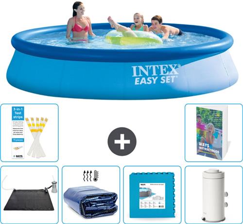 Intex Rond Opblaasbaar Easy Set Zwembad - 396 x 84 cm - Blauw - Inclusief Solar Mat - Solarzeil - Vloertegels - Zwembadfilterpomp - 7-delig