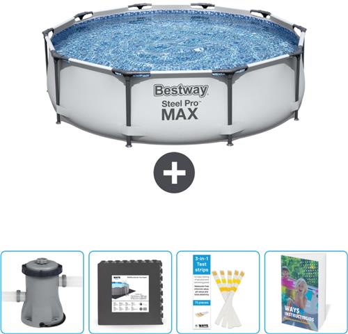 Bestway Rond Steel Pro MAX Zwembad - 305 x 76 cm - Grijs - Inclusief Pomp Vloertegels - Testrips - Zwembadgids