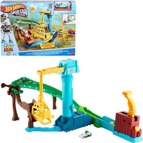 Hot Wheels Speelgoedauto Baanset - Disney en Pixar Toy Story 5 Superstar Speeders Hi-Tech Buzz Lightyear's Star Command Avontuur Baanset