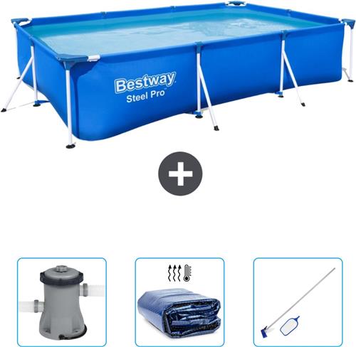 Bestway Rechthoekig Steel Pro Zwembad - 300 x 201 x 66 cm - Blauw - Inclusief Pomp - Solarzeil - Schoonmaakset