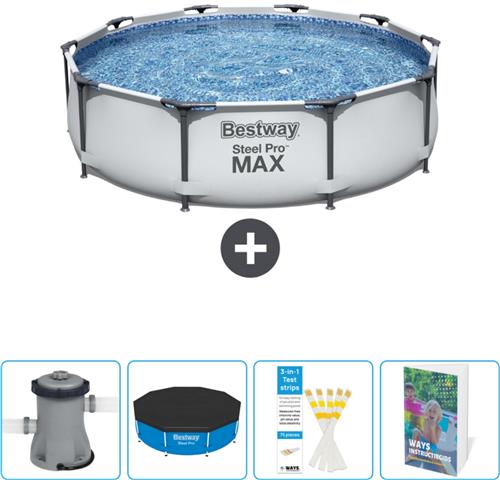 Bestway Rond Steel Pro MAX Zwembad - 305 x 76 cm - Grijs - Inclusief Pomp Afdekzeil - Testrips - Zwembadgids