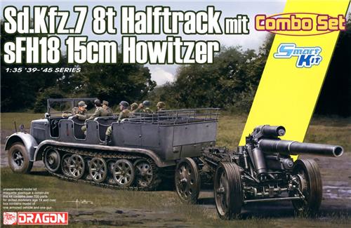 Dragon Modelbouwpakket Militaire voertuigen - 6918 Sd.Kfz. 7 8ton Halftrack met sFh18 15cm Howitzer WWII - Combo Set - Duits Militair Voertuig Plastic - 1:35 - Modelbouw