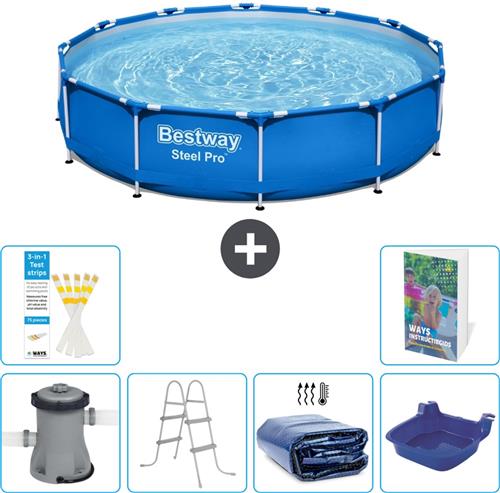 Bestway Rond Steel Pro Zwembad - 305 x 76 cm - Blauw - Inclusief Pomp Ladder - Solarzeil - Voetenbad - 7-delig