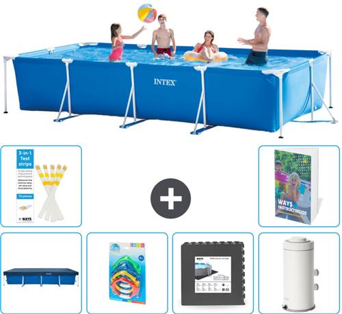 Intex Rechthoekig Frame Zwembad - 450 x 220 x 84 cm - Blauw - Inclusief Afdekzeil - Speelgoed - Vloertegels - Zwembadfilterpomp - 7-delig