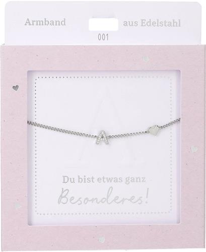 Depesche armband zilver met hartje en letter A - vriendschapssieraad.