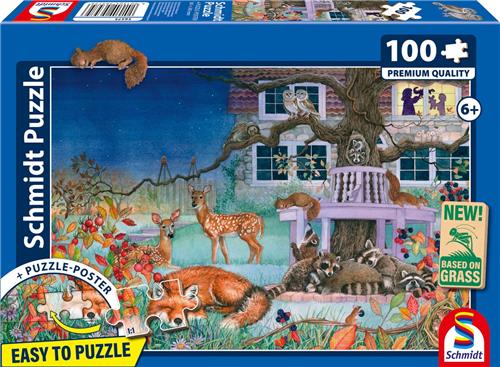 Schmidt - Legpuzzel - Nachtelijk bezoek van dieren - 100 stukjes - Kinderen - vanaf 6 jaar