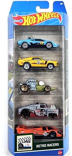 HOT WHEELS 5 CARS IN BOX LAMBORGHINI COUNTACH PACE CAR, '70 FORD MUSTANG MACH1 HEAD STARTER, ERIKSTEIN ROD AND PORSCHE 917 LH (HTV50-JA10C) RETRO RACERS 1:64
