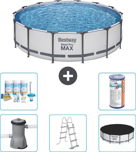 Bestway Rond Steel Pro MAX Zwembad - 427 x 107 cm - Grijs - Inclusief Pomp - Ladder - Afdekzeil Onderhoudspakket - Filter