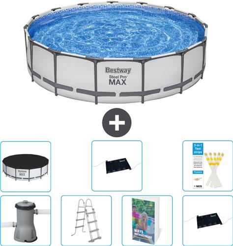 Bestway Rond Steel Pro MAX Zwembad - 457 x 107 cm - Grijs - Inclusief Pomp - Ladder - Afdekzeil - Solar Mat - Solar Mat - 8-delig