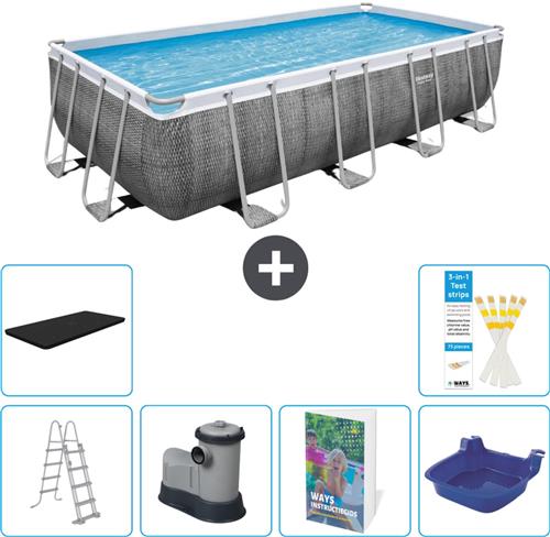 Bestway Rechthoekig Power Steel Zwembad - Rattanprint - 549 x 274 x 122 - Inclusief Pomp - Ladder - Afdekzeil Voetenbad - 7-delig
