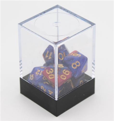 HOT Games dobbelstenen set Stardust blauw rood 7 stuks kunststof.