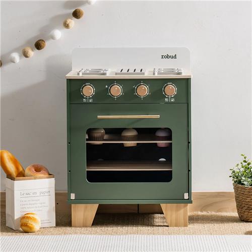 Robotime - ROBUD Houten Speelgoed Keuken Oven - Vintage Groen - Speelset met Volledige Accessoires - Voor Peuters 3+