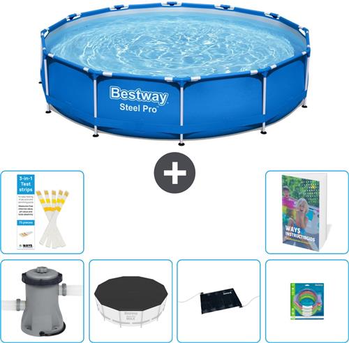 Bestway Rond Steel Pro Zwembad - 366 x 76 cm - Blauw - Inclusief Pomp Afdekzeil - Solar Mat - Speelgoed - 7-delig