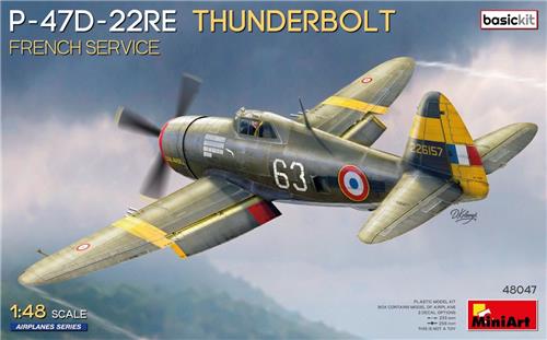 MiniArt Modelbouwpakket Vliegtuigen - 48047 Republic P-47D-22RE Thunderbolt - Franse Dienst - Basic Kit - Frans Propellervliegtuig Plastic - 1:48 - Modelbouw