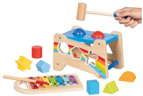 Goki houten hamerbank xylophone sorteerfunctie educatief speelgoed.