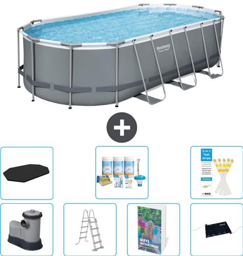 Bestway Ovaal Power Steel Zwembad - 549 x 274 x 122 - Grijs - Inclusief Pomp - Ladder - Afdekzeil - Onderhoudspakket - Solar Mat - 8-delig