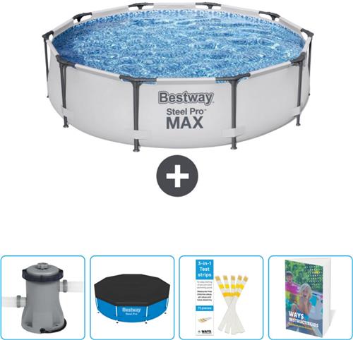 Bestway Rond Steel Pro MAX Zwembad - 305 x 76 cm - Grijs - Inclusief Pomp - Afdekzeil - Testrips - Zwembadgids