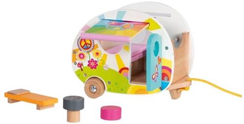 Goki houten caravan Happy Campers speelgoed camper voor kinderen.