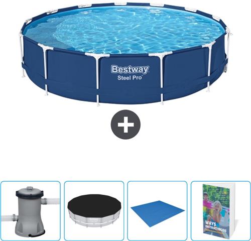 Bestway Rond Steel Pro Zwembad - 396 x 84 cm - Blauw - Inclusief Pomp Afdekzeil - Grondzeil - Zwembadgids