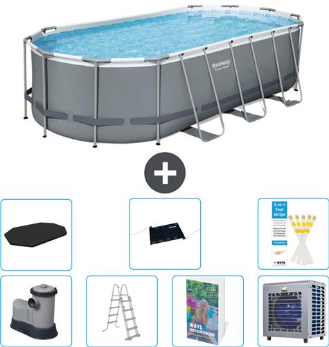 Bestway Ovaal Power Steel Zwembad - 549 x 274 x 122 - Grijs - Inclusief Pomp - Ladder - Afdekzeil - Solar Mat - Warmtepomp - 8-delig