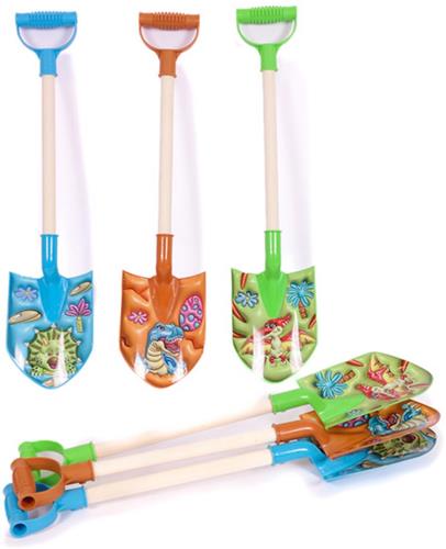 PIA Soft Toys-Set van 3 - 3D dinosaurus schep 3 ass. met hout (Pterodactylus/Triceratops/T-rex) - Blauw/Groen/Oranje - 51 cm x 12 cm x 5 cm