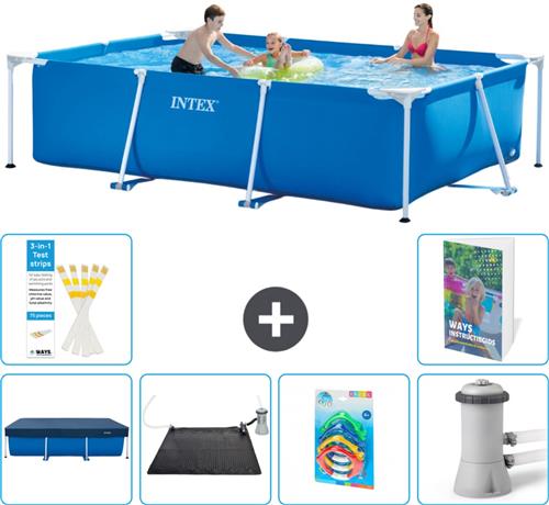 Intex Rechthoekig Frame Zwembad - 300 x 200 x 75 cm - Blauw - Inclusief Afdekzeil - Solar Mat - Speelgoed - Zwembadfilterpomp - 7-delig