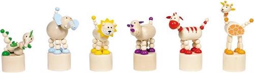 Goki Animals, press 'n shake figures, Africa designs, wood