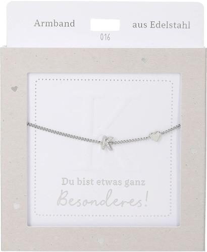 Depesche armband zilver met letter K en hartje - vriendschapssieraad.