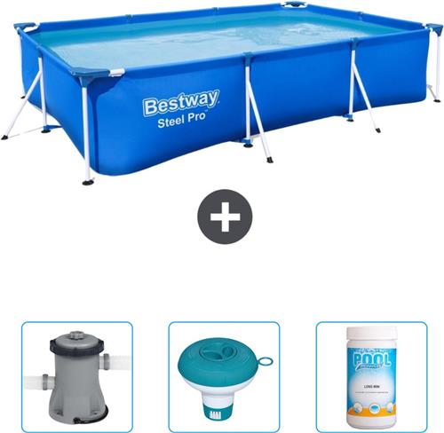 Bestway Rechthoekig Steel Pro Zwembad - 300 x 201 x 66 cm - Blauw - Inclusief Pomp - Chloordrijver - Chloor