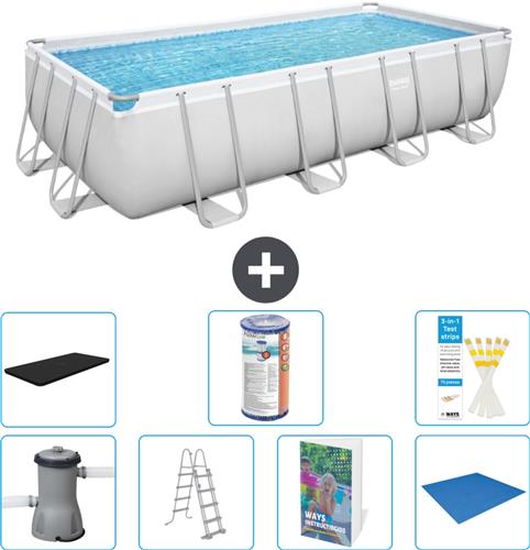 Bestway Rechthoekig Power Steel Zwembad - 488 x 244 x 122 - Grijs Inclusief Pomp - Ladder - Afdekzeil - Filter - Grondzeil - 8-delig